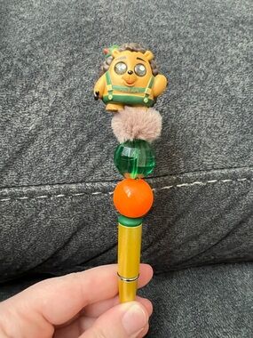 Mr. Pricklepants Character Bead Pen - Decorative Green & Orange Accents